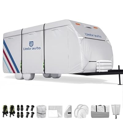 Umbrauto 300D Oxford RV Cover for 16-18ft Travel Trailer – Waterproof, Windproof, Snowproof Camper Cover, Sun-Reflective Silver Coating, Includes 4 Tire Covers & Accessories for All-Season Protection