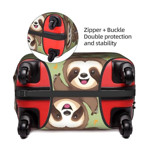 funny Cute Animal Sloth Music Print Protective Suitcase Cover Washable Travel Luggage Protector with Concealed Zipper4