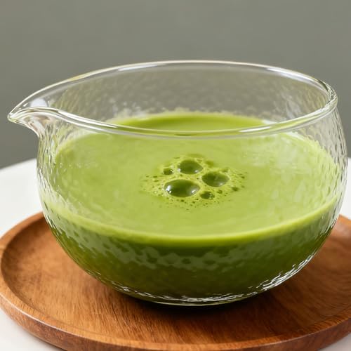 Britegleam Glass Matcha Bowl With Spout Textured Glass Chawan Matcha Green Tea Whisk Bowls Clear Japanese Style Cute Salad Mixing Bowl