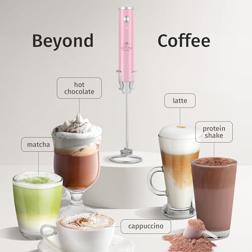Image of Zulay Kitchen Rechargeable Milk Frother Handheld - Frother Wand, Drink Mixer, Electric Whisk Frother, for Cappuccinos, Matcha & Protein Powder - Lux Double Whisk 2 Speed Waterproof 2000mAh Pink