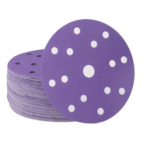 50 Stück 15 Loch Schleifpapier 150 mm Klettverschluss 240 Körnung Schleifscheiben Keramik Schleifpapier Exzenterschleifpapier für Automobil und Holzbearbeitung