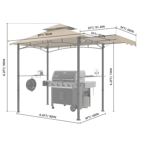 Image of MASTERCANOPY 11x5 ft Grill Gazebo with Side Awning & LED Lights, Khaki