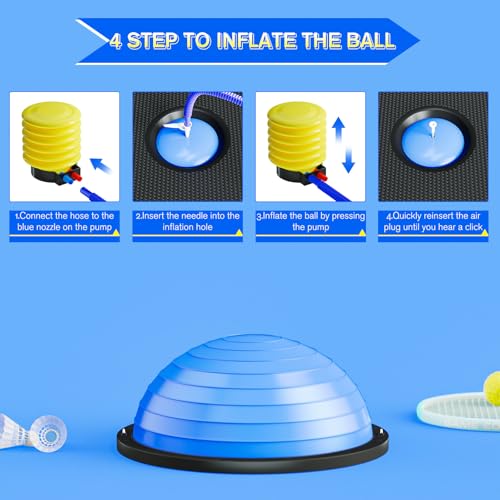 Image of Half Balance Ball Trainer - 23 Inch Half Exercise Ball for Workout, Physical Therapy, Yoga, Home Gym, Core Strength, Stability, Fitness, Balance Training Equipment with Resistance Bands, Foot Pump