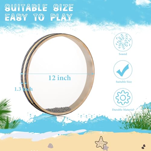 image for Boao Sea Drum 12 Inches Wave Bead Hand Natural Color Sound Wave with H