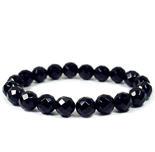 Natural Black Onyx Diamond Cut 8 mm Gemstone Beads Bracelet Round Faceted Reiki Healing and Crystal Healing Bracelet for Unisex Fashion Jewellery