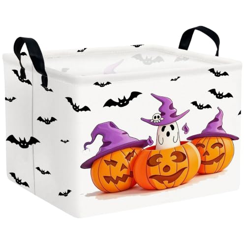 Large Halloween Themed Candy Gift Boo Basket for Kids Baby Personalized Adults Storage Bin Fall Decor(Three Pumpkin Black Bat)