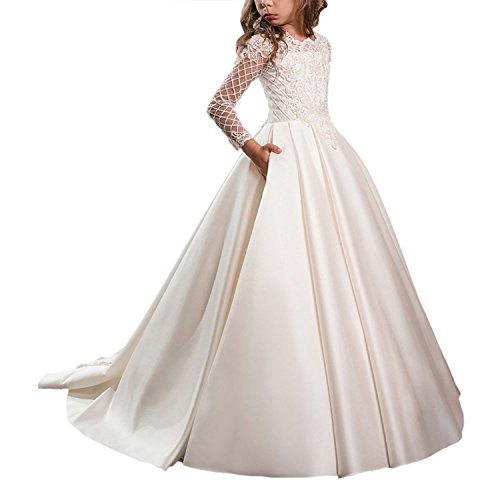 GZCYL Long Sleeve First Communion Dresses for Girls Ball Gown Flower Girl Dresses Satin