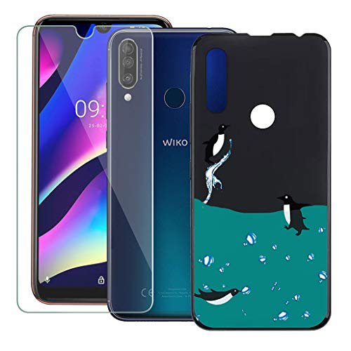 AQGG Coque pour Wiko View3 (6.26') Black TPU Souple Shell Housse Silicone Etui Cover Case + Verre trempé Film écran Protecteur HD Anti-Rayures pour - Eau de Pingouin