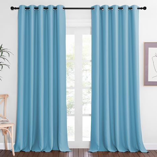 NICETOWN Patio Blackout Curtain Panels - Extra Wide Sliding Door Thermal Insulated Drape, Privacy Room Divider Curtain for Bedroom Office (Teal Blue, 66 x 118 Inch Long)