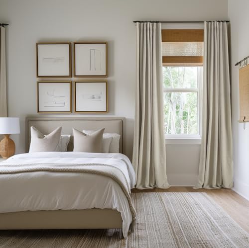 INOVADAY Blackout Curtains, 2-Panel Linen Textured 100% Thermal Insulated Room Darkening Sun Blocking Drapes for Bedroom, Nursery, Living Room + 20 Curtain Ring Clips - Natural Flax W50”xL96” - Image 3