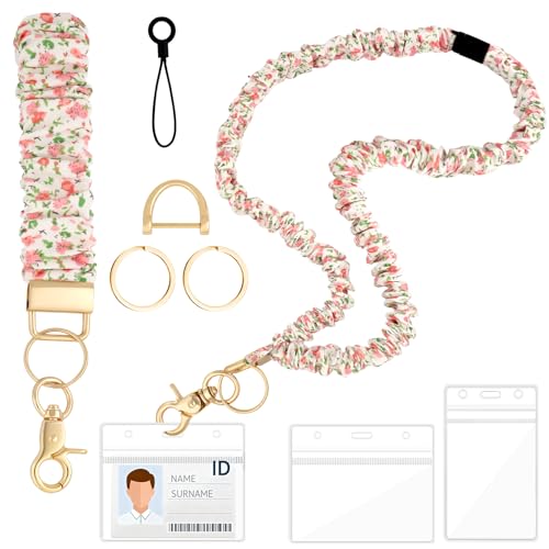 Lestp 2Set Scrunchie Lanyard Breakaway Wristlet Keychain for Teacher Gifts