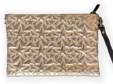 Ecrou Yıldız Desenli Portföy & Clutch Çanta Cüzdan | 30 × 19 cm | Hafif & Şık | Çıkarılabilir Bileklik Askılı | Fermuarlı Güvenli Tasarım | Trend (Altın) - Görsel 1