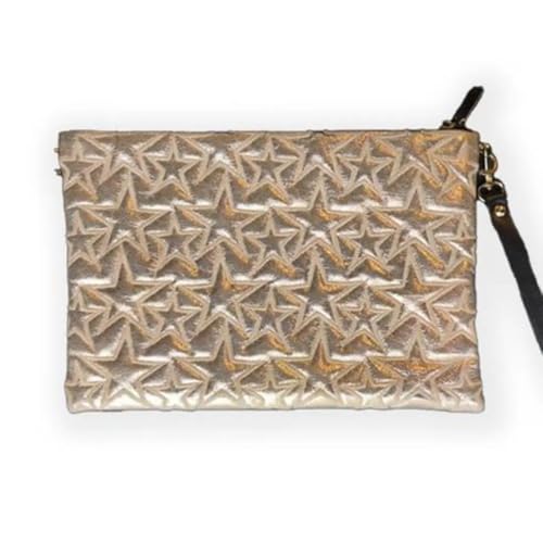 Ecrou Yıldız Desenli Portföy & Clutch Çanta Cüzdan | 30 × 19 cm | Hafif & Şık | Çıkarılabilir Bileklik Askılı | Fermuarlı Güvenli Tasarım | Trend (Altın)