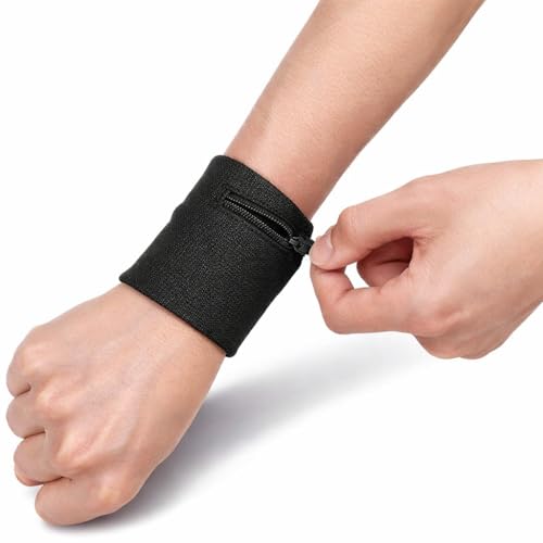 Breathable Zipper Wrist Wallet for Sports - Workout Bag with Key Holder and Sweatband Pocket for Running, Cycling, Gym