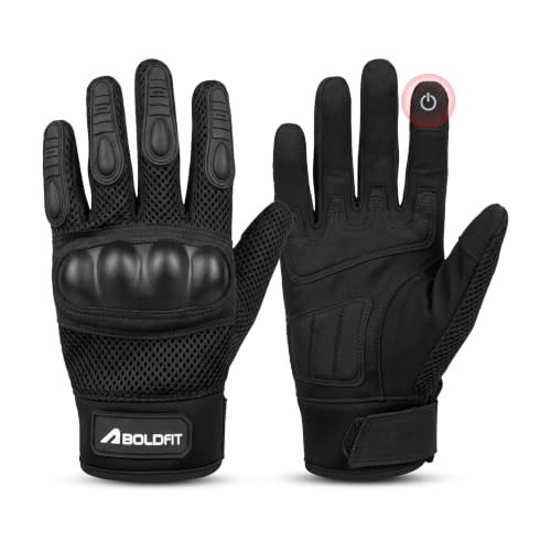 Image of Boldfit Riding Gloves for Bikers Touch Screen Breathable Glove for Men & Women Knuckle Protection Hand Gloves for Bike Riding Motorcycle Racing, Cycling, Sports & Bike Accessories (Black)