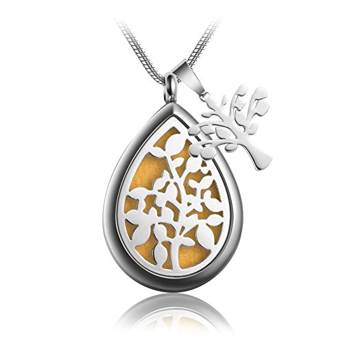 Teardrop Aromatherapy Essential Oil Diffuser Necklace Locket Pendant Hypo-Allergenic 316L Surgical Grade Stainless Steel with 23.6