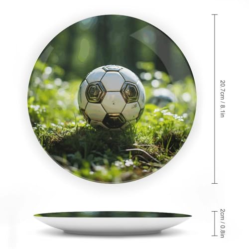 Assiette décorative en céramique football sur herbe avec support de table - 3