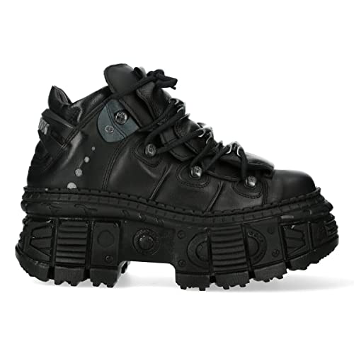 New Rock WALL106-S12 Mens Black Leather Platform Gothic Boots
