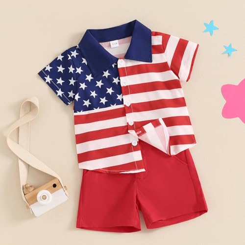 Image of Toddler Boy Summer Outfits Button Down Short Sleeve Floral Shirts & Casual Shorts 1-6 Years Boys Clothes Set