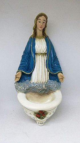 Acquasantiera in Resina Raffigurante la Madonna Dipinta a Mano