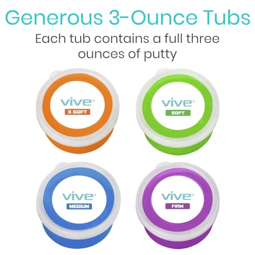 Vive Exercise Putty (4-Pack) - Therapeutic, Occupational and Therapy Tool - Thinking and Stress - Finger, Hand Grip Strength Exercises - Extra Soft, Soft, Medium, Firm Sensory Kit - Squeezable Ball - Image 7