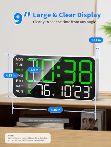 MASHI 8.4''Large Digital Wall Clock, Led Alarm Clock with Big Digits, Date, Temperature, DST, Modern Decor Design for Desk,5-Level Brightness for Room, Bedroom, Gift, Yougster and Elderly - Image 4
