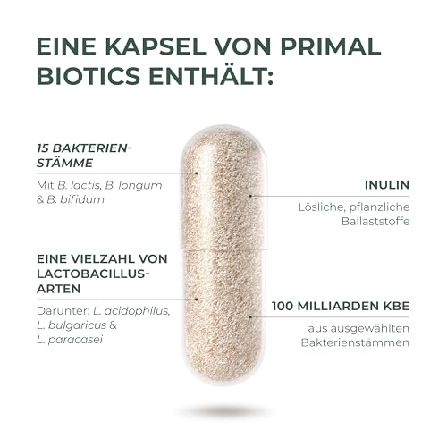 Primal Harvest ® Biotics - 2 Pack -60 Kapseln - 15 Bakterienstämme - 100 Mrd KBE + Inulin und Lebendkulturen - Laborgetestet - Magensaftresistente Kapseln