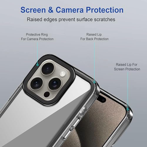 Image of amazon basics Back Case Cover for iPhone 16 Pro Max | Compatible for iPhone 16 Pro Max Back Cover | Case Cover with Camera Protection | (TPU + PC | Translucent Black)