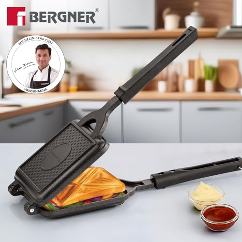 Image of Bergner Senator Sandwich Toaster, Non-Stick, PFOA Free, Design for Perfect Sealing, Sturdy Handles, Even Heating Grill /Toast Sandwiches in Minutes, Cast Aluminium, Gas Stove Compatible
