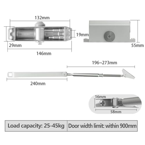 Cierrapuertas resistente de resorte hidráulico para puertas de 25-45 kg 4