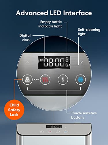 Brio Moderna Bottom Load Water Cooler Dispenser - Tri-Temp, Adjustable Temperature, Self-Cleaning, Touch Dispense, Child Safety Lock, Holds 3 or 5 Gallon Bottles, Digital Display and LED Light