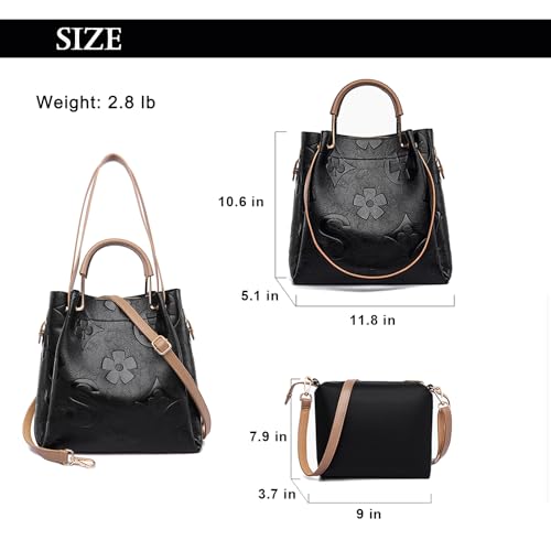 Eslcorri Women Large Tote Bag with Pouch Set of 2, Retro Shoulder Top-handle Carry Handbag Crossbody PU Leather Bucket Purse3