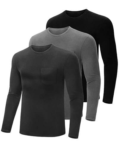 Riyiper 3 Pack Thick Long Sleeve Shirts for Men Thermal DE Velvet Crew Neck Tops for Cold Sweatshirts Pocket Tees2
