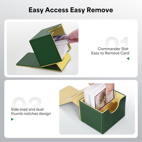 Image of ZLCA MTG Commander Deck Box, Card Deck Box for Trading Card, Holds 110+ Double Sleeved Cards Fits for TCG CCG Magic Cards with 2 Dividers (Green & Yellow)