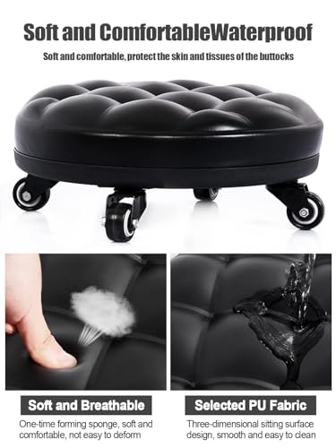 Lanstics Cadeira de banco de rodas de banco de rolo baixo bancos de rodas de couro PU bancos de roda