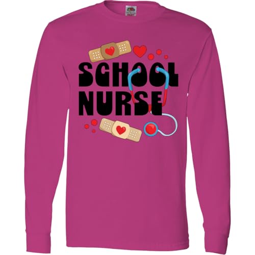 inktastic School Nurse with Bandages and Stethoscope Long Sleeve T-Shirt Large Cyber Pink 43eb0