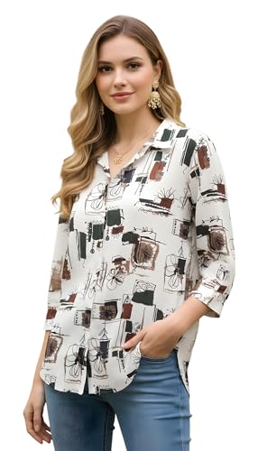 O S G Creation Stylish Printed Women’s Shirt & Striped Casual Top with Collared Neck and 3/4th Sleeves