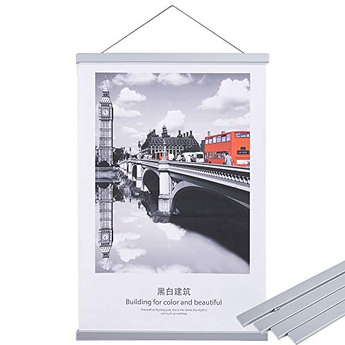 Magnetisch Posterschiene, Magnet Magnetische A3 30 x 40 Posterrahmen Holz Posterleiste Posterhänger für drucken Kunstwerk (30cm, Silber)