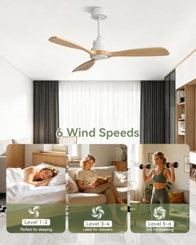 Image of Sofucor 48 Inch Smart Wood Ceiling Fan No Light, Alexa /App /Remote Control