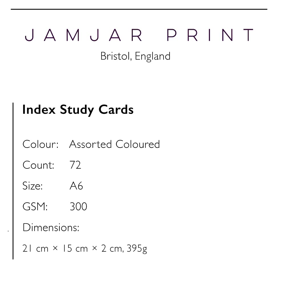 JamJar Print Index Study Cards - Assorted Colours, A6, 72 Ruled Flashcards, 300 GSM, Red Title Line, Multicolor, Small Pack - Image 2