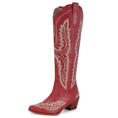 SOVANYOU Wide Calf Cowboy Boots for Women Comfortable Knee High