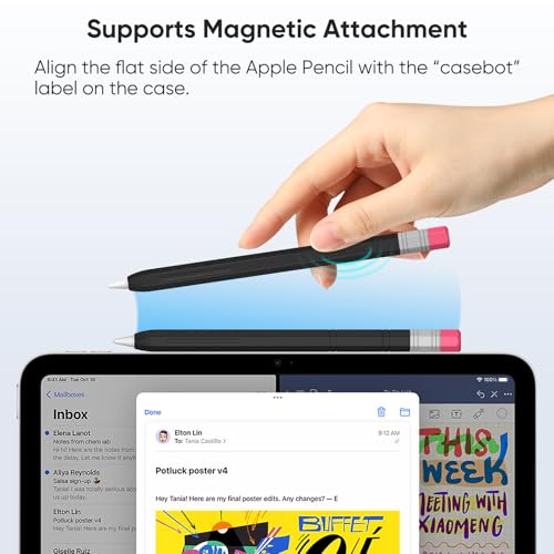 Image of Fintie Silicone Sleeve for Apple Pencil (USB-C), Light Pen Skin Case Cover Soft Protective Anti-Slip Pencil Grip Holder, Supports Magnetic Attachment, Black