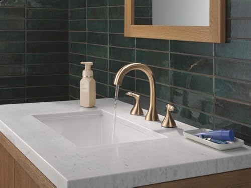 Image of Delta Bonacci Brushed Gold Bathroom Faucet 3 Hole, 8 Inch Widespread Bathroom Sink Faucet for Vanity, Metal Push-Pop Drain Assembly, Lumicoat Champagne Bronze 3545-CZ-PR-DST