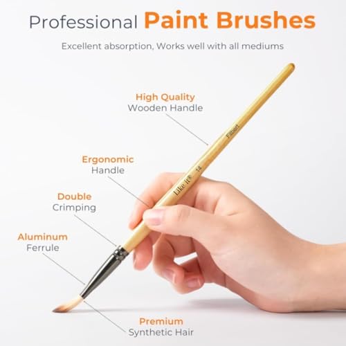 Image of Like it 24 Pieces Professional Artist Paint Brush Set with Roll-Up Case | Premium Synthetic Bristles | Acrylic, Oil, Watercolor, Gouache Painting Brushes for Artists, Students & Hobbyists