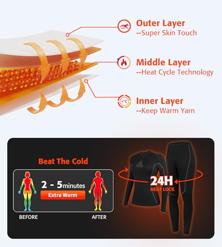 ATTRACO Womens Thermal Underwear Top and Bottom Sets Women Long Johns Warm Base Layer for Cold Weather3