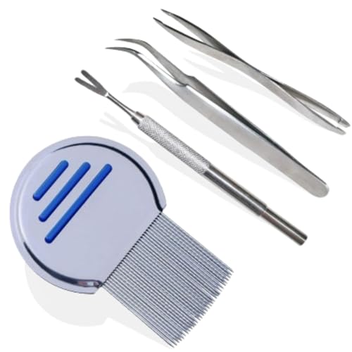 Liendrera Profesional con Accesorios, Elimina Parásitos y Sus Huevos - Peine Piojos y Liendres de Acero Esterilizable de 33 Púas con Diseño de Doble Acanalado y Puntas Redondeadas.