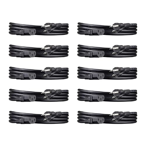 Image of Amazon Basics PC Power Cord for Monitor, Computer, TV, 3 Prong, 18 AWG, 125 Volts, 6 feet, Black, 10-Pack, UL Listed