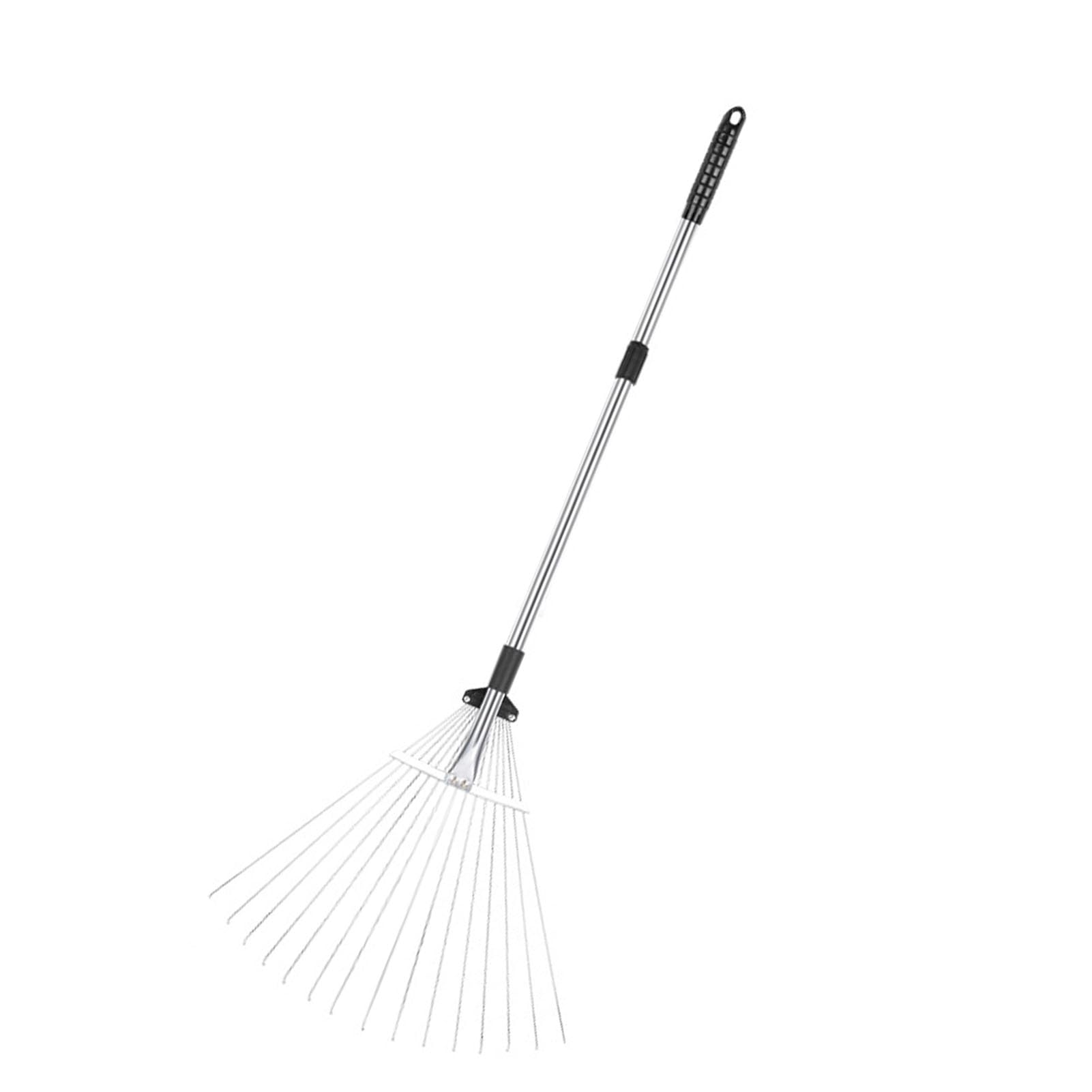 Grabie do Liści Ogrodowych, Przenośne Grabie do Liści ze Stopu Aluminium, Solidna Konstrukcja do Użytku na Zewnątrz (15 zębów 81-160 cm długość 18,5-55,5 cm)