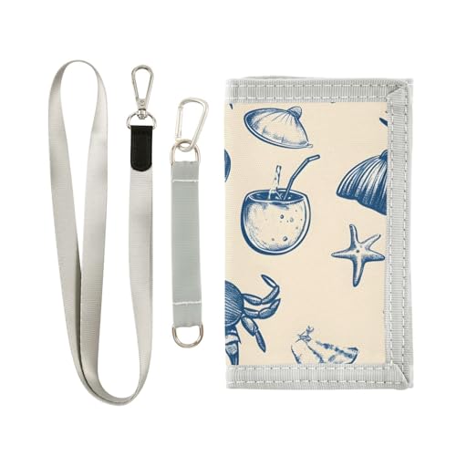 Each Sketch Collection Durable Nylon Fabric Wallet for Boys and Girls - Multi-Functional with 2 Clear Pockets, Zipper Coin Compartment, 3 Card Slots & Keyring