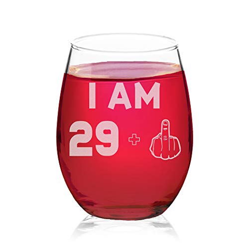 Veracco I am 29+1 Middle Finger Stemless Wine Glass 30th BirthdayGift For Him Her Thirty and Fabulous (Clear, Glass)